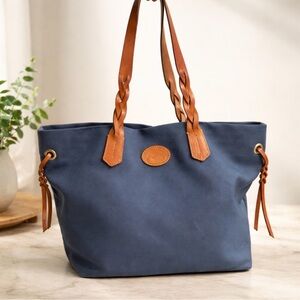 Dooney & Bourke large Navy Tote with Brown leather Straps